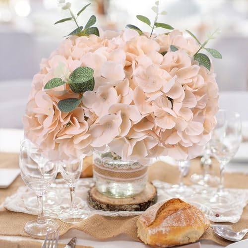 AVIVIHO 65pcs Fake Flowers Champagne Hydrangea Artificial Flowers Bulk (Not Squished, No Steaming Need) Silk Flowers with Stems for Wedding Decor,Home,Baby Shower,Table Centerpieces Decoration - Image 2