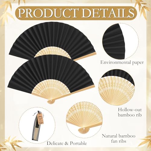 Roowest 50 Pack Paper Folding Fans Bamboo Wedding Favors, Black - Image 3
