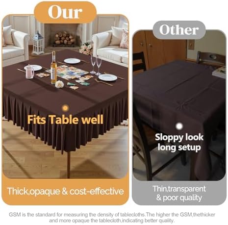 2 Pack Chocolate Spandex Tablecloths for 48x48 Inch Square Tables, Stretch Fitted Table Clothes with Pleated Ruffle Skirt for 48” Table, Wrinkle Free and Elastic, for Party Kitchen Home Dining - Image 7