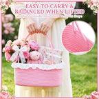 3PACK Pink Woven Gift Basket with Long Handles, Large Gift Basket Empty - Image 5