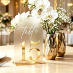 Frosted Table Numbers, Wedding Table Numbers Gold 1-25 with Stands, Gold 3D Acrylic Arch Signs with Holder, 5" x 7" Elegant Table Decor for Wedding Reception, Party, Anniversary, Events - Image 3