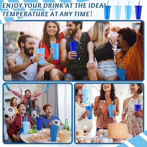 Skylety 24 Pcs Dusty Blue Plastic Cups with Lids and Straws 24 oz - Image 6