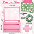 Barydat Wooden Baby Shower Crate Basket with Handle, Pink - Image 4
