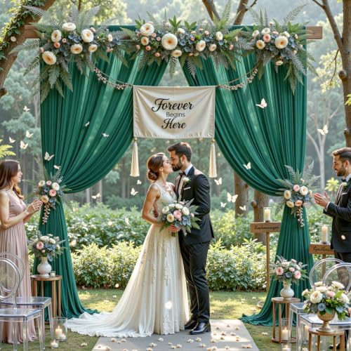 10ft×10ft Wrinkle Free Hunter Green Backdrop Curtain Drapes, 2 Panels 5ftx10ft Sheer Tulle Chiffon Backdrop Panels Curtains for Wedding Baby Shower Birthday Party Stage Photo Home Decorations - Image 4