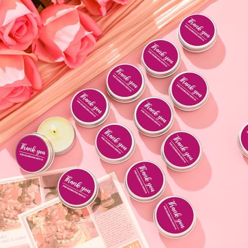 MTLEE 50 Pcs Fuchsia Hot Pink Thank You Candles Baby Shower Wedding Favors - Image 2