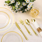 BESTSTAR 350PCS Clear and Gold Disposable Plastic Plates Set for 50 Guests - Image 4