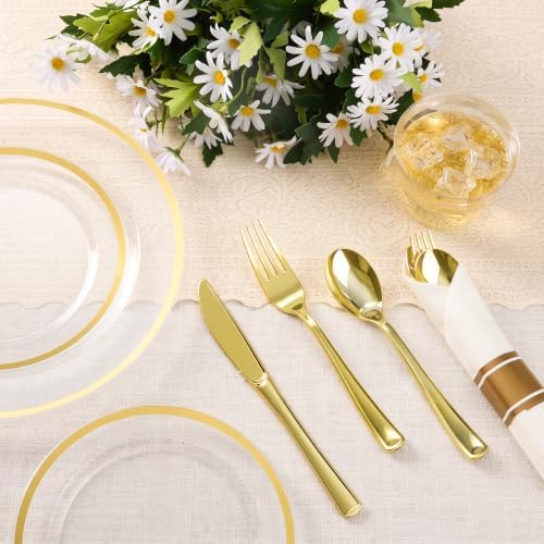 BESTSTAR 350PCS Clear and Gold Disposable Plastic Plates Set for 50 Guests - Image 4