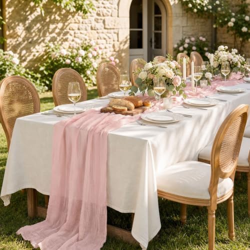 Goodluck 6 Pack 10Ft Dusty Pink Cheesecloth Table Runner 35x120 Inch Boho Gauze Table Runner for Wedding Reception, Bridal Shower, Birthday Party, Rustic Decor, Tables, Chairs & Wedding Arches - Image 4
