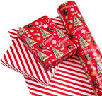 WRAPAHOLIC 30 Inch Jumbo Reversible Christmas Wrapping Paper - 30 Inch x 100 Feet Jumbo Roll Red Christmas Tree Wrapping Paper and Stripe Design for Holiday, Party Celebration - Image 2