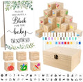 150 Pcs Green Leaf Baby Shower Games Sign Kit, Including a Decorate Flower Game Sign 102 DIY Wooden Blocks 36 Acrylic Markers 10 Stencils 1 Storage Box, for Baby Shower Party Gender Reveal by ZCPTZ