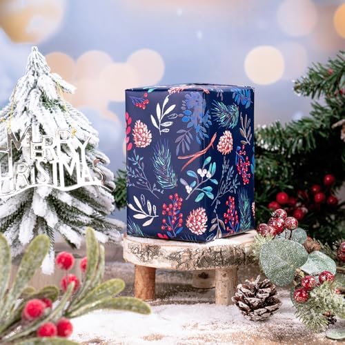WRAPAHOLIC 30 Inch Christmas Wrapping Paper Roll - Jumbo Roll Red, Green, Gold Bird, Christmas Garland, Holly and Pinecones with Metallic Foil Shine Design - 4 Rolls - 30 Inch x 120 Inch Per Roll - Image 6