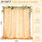 Ledido 10×10ft Champagne Tulle Backdrop Curtain with Light(4 Panels 5×10ft) - Image 2