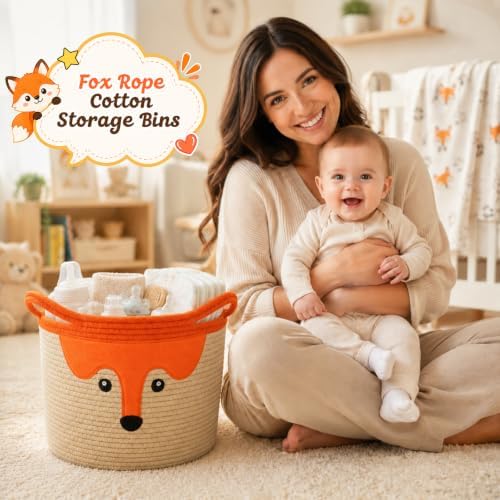Cute Fox Basket for Nursery, Large Blanket Gift Basket,14"D×11"H - Image 4