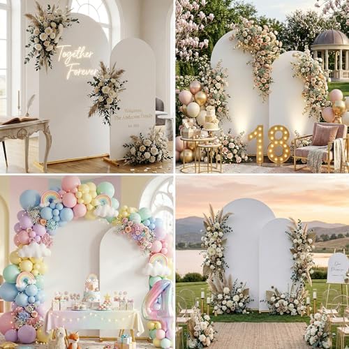 Arch Backdrop Stand with Cover Set, 7.2FT,6FT Gold Metal Wedding Arch for Ceremony, Heavy Duty Balloon Arch Stand with White Spandex Cover for Birthday Party, Baby Shower, Graduation - Image 2