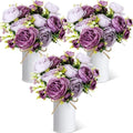 3 Sets Artificial Peonies Flower Peony Bouquet with Galvanized Metal Pot Silk Fake Peonies Faux Flower Arrangements for Wedding Table Centerpiece Party Home Room (Purple) by Solsew