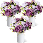 3 Sets Artificial Peonies Flower Peony Bouquet with Galvanized Metal Pot Silk Fake Peonies Faux Flower Arrangements for Wedding Table Centerpiece Party Home Room (Purple) by Solsew