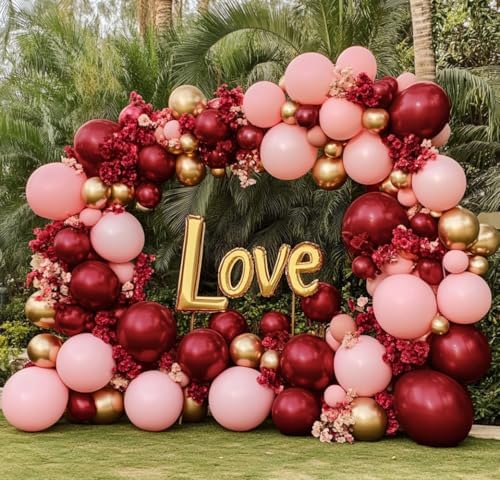 Burgundy Balloons Double Stuffed Wine Red Balloon Garland Rose Red Balloon Arch Kit Maroon Balloons Different Size For Wedding Birthday Baby Shower Valentine Wine Party Decorations by LUXURparty