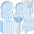Funnymoom 434 Pcs Blue Striped Party Decorations Scalloped Plates Serves 48 by Funnymoom