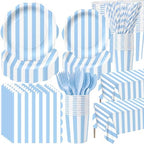 Funnymoom 434 Pcs Blue Striped Party Decorations Scalloped Plates Serves 48 by Funnymoom