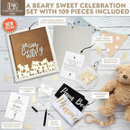 Baby Shower Guest Book Alternatives 109 Piece Set with Wooden Bears Mom Dad to Be Sashes Guessing Game - Unisex Gender Reveal and Pregnancy Announcement Decor - We Can Bearly Wait Decorations Keepsake - Image 5