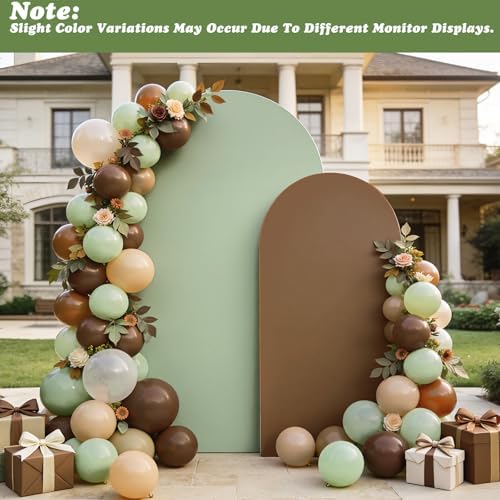 Set of 2 Arch Backdrop Covers Brown Sage Green(7.2Ft, 6Ft), 2-Sided Spandex Fitted Round Top Chiara Arch Backdrop Stand Covers for Baby Shower Wedding Birthday Party Supplies (Only Cover) - Image 3