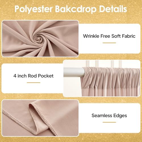 40x10ft Nude Backdrop Curtains for Wedding Parties Wrinkle Free Photo Backdrop Drapes for Photography Birthday Baby Shower Soft Fabric Party Backgournd for Photoshoot 5x10ft, 8 Panels - Image 2