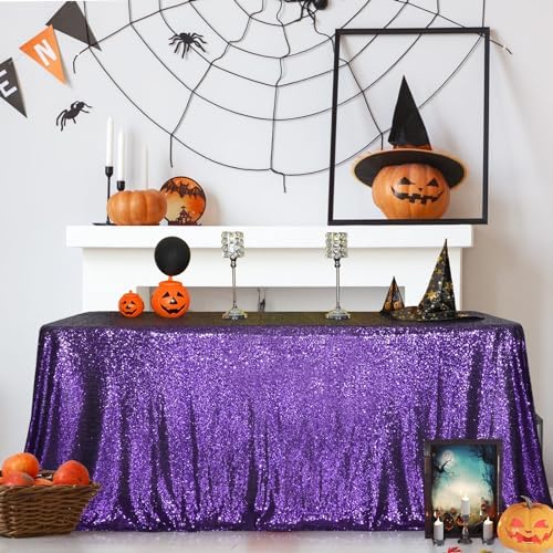 SquarePie Sequin Tablecloth 90x156 Inch Purple for Wedding Halloween Party - Image 3