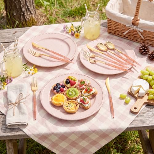 Supernal 102Pcs Pink Gold Plastic Cutlery Set Heavy Duty Utensils for Party - Image 5