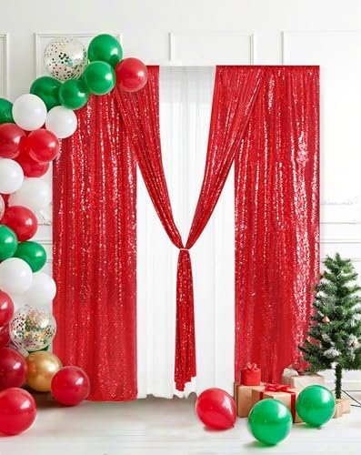 Eternal Beauty Red Sequin Backdrop Curtains, 4 Panels 2x8FT - Image 2