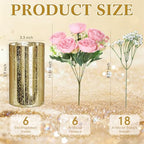 Suncalla 6 Sets Gold Cylinder Vases Artificial Peony Candle Holders, Pink - Image 4