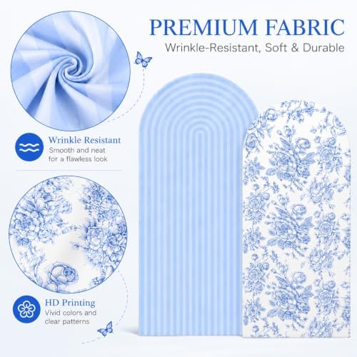 Blue Floral and Ripple Arch Backdrop Cover Set of 2 Party Arch Covers 7.2 and 6ft Spandex Arch Covers Stretchy Backdrop Birthday Wedding Bridal Baby Shower Photo Balloon Arch Backdrop Stand Cover - Image 7