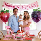 Kochorie 400 Pieces Strawberry Disposable Tableware Sets, Summer Fruit Party Supplies with Strawberry Birthday Party Plates Cups Napkins Cutlery Serves 50 for Berry First Birthday Decorations - Image 6