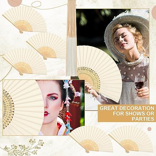 Yinkin 24 Pack Folding Hand Fans Bamboo for Party Favors, Cream - Image 5