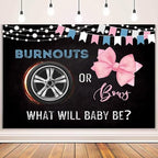 MEHOFOND 8x6ft Burnouts or Bows Gender Reveal Backdrop Black He or She What Will Baby Be Decorations Banner Boy or Girl Gender Reveal Baby Shower Photography Background Cake Table Supplies - Image 2