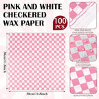 Geosar 200 Pcs Gingham Paper Food Tray with Wax Paper,Pink White - Image 3