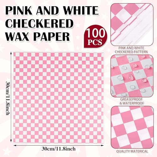 Geosar 200 Pcs Gingham Paper Food Tray with Wax Paper,Pink White - Image 3
