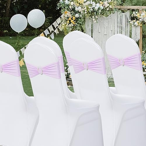 Pack of 120 Spandex Chair Sashes Bows Stretch Chair Cover Band with Buckle Slider Universal Elastic Chair Ties for Wedding Banquet Party Event Decoration (Lavender) - Image 7