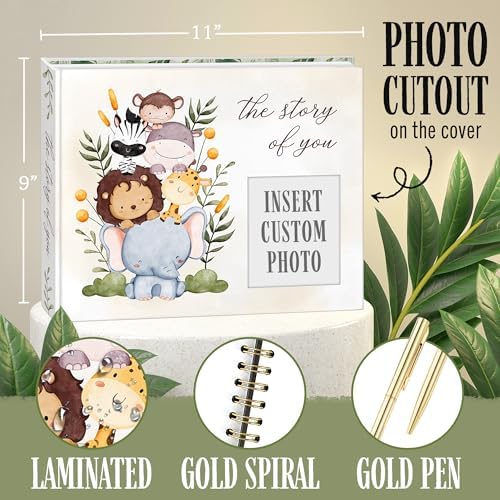 Baby Memory Book – “The Story of You” Keepsake Journal with Photo Slot, Zoo Animal Design, Gold Pen, Lay Flat Binding, Gift Box – 110 Full-Color Pages, 9x11.5 Inches - Image 3