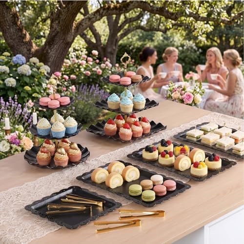 Remerry 16 Pcs Dessert Table Display Set 3 Tier Cake Stands, Black - Image 6