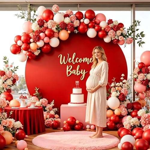 Gallety 2 Pcs 7.2 FT Red Round Backdrop Cover for 5 to 7.2ft Circle Arch Stand with Oh Baby and Happy Birthday Decal Sign - Arch Backdrop Cover for Wedding Party Photography Decoration - Image 5