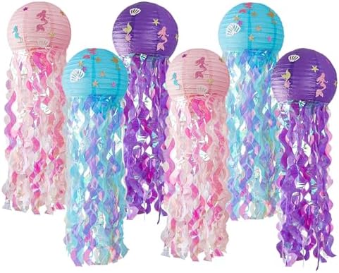 OBXT 12" Colorful Jellyfish Lanterns - Mermaid Birthday Party Decorations, Under the Sea & Ocean Theme Hanging Jellyfish Decor for Classroom, Nautical Events, and Underwater Adventure (Set of 6) by OBXT