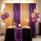ShinyBeauty Sequin Backdrop Curtains 4 Panels 8ft Gold Purple - Image 2