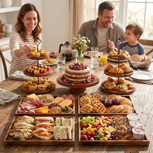 7 PCS Dessert Table Display Set, Wooden Cake Stand, 3-Tier Cupcake Stand, 4 Serving trays for Party,Wedding,Birthday,Baby Shower,dessert display stand - Image 3