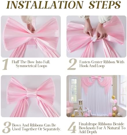 Giant Bow for Backdrop Big Pink Bow 80x24x16 Inch Large Satin Ribbon Bow Wall Decor for Wedding Birthday Baby Shower Party Photo Booth, Washable Reusable Fabric Bow for Nursery Bedroom Door Hanging - Image 6