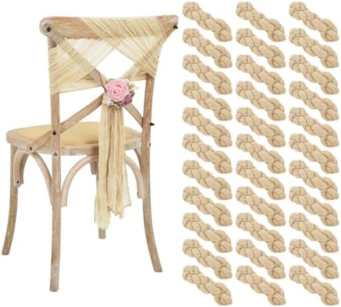 50 PCS Cheesecloth Chair Sashes Bows Wedding Aisle Decorations Chair Ribbon Ties Back Sash for Wedding Party Events Banquet Chair Cover Decoration (Beige) by Lumaycens