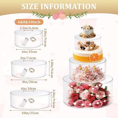 3Pcs Acrylic Cake Display Stand 6'' 8'' 10'' Round 3 Tier Clear Cylinder Cake Box for Wedding Birthday Party Decor(6 / 8 / 10 Inch) - Image 2
