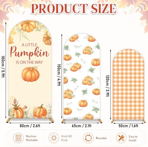 3 Pcs Fall Themed Arch Backdrop Covers Orange A Little Pumpkin Party Decor - Image 3