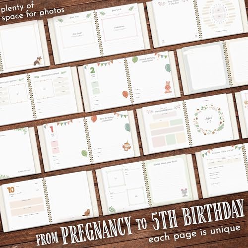 Baby Memory Book – First 5 Years Keepsake Book for Boy or Girl, 120-Page Baby Milestone Journal with 6 Keepsake Folders, Laminated Hardcover, Gold Spiral Binding & Photo Window - Image 5