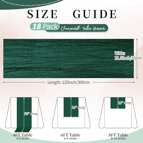 18 Pack Dark Green Cheesecloth Table Runner 21.5x120 Inch,Semi Sheer Boho Gauze Cheese Cloth Fabric Table Runners 10 FT Long for Wedding Party Baby Shower Birthday Home Decor - Image 3