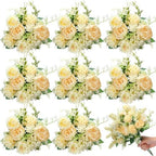 Zeyune 8 Pcs 13.4 Inch Artificial Flowers Bouquet,Peony,Champagne by Zeyune
